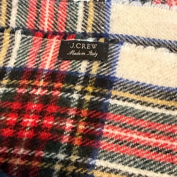 J. Crew Plaid Scarf in White Red and Blue - Picture 2 of 2